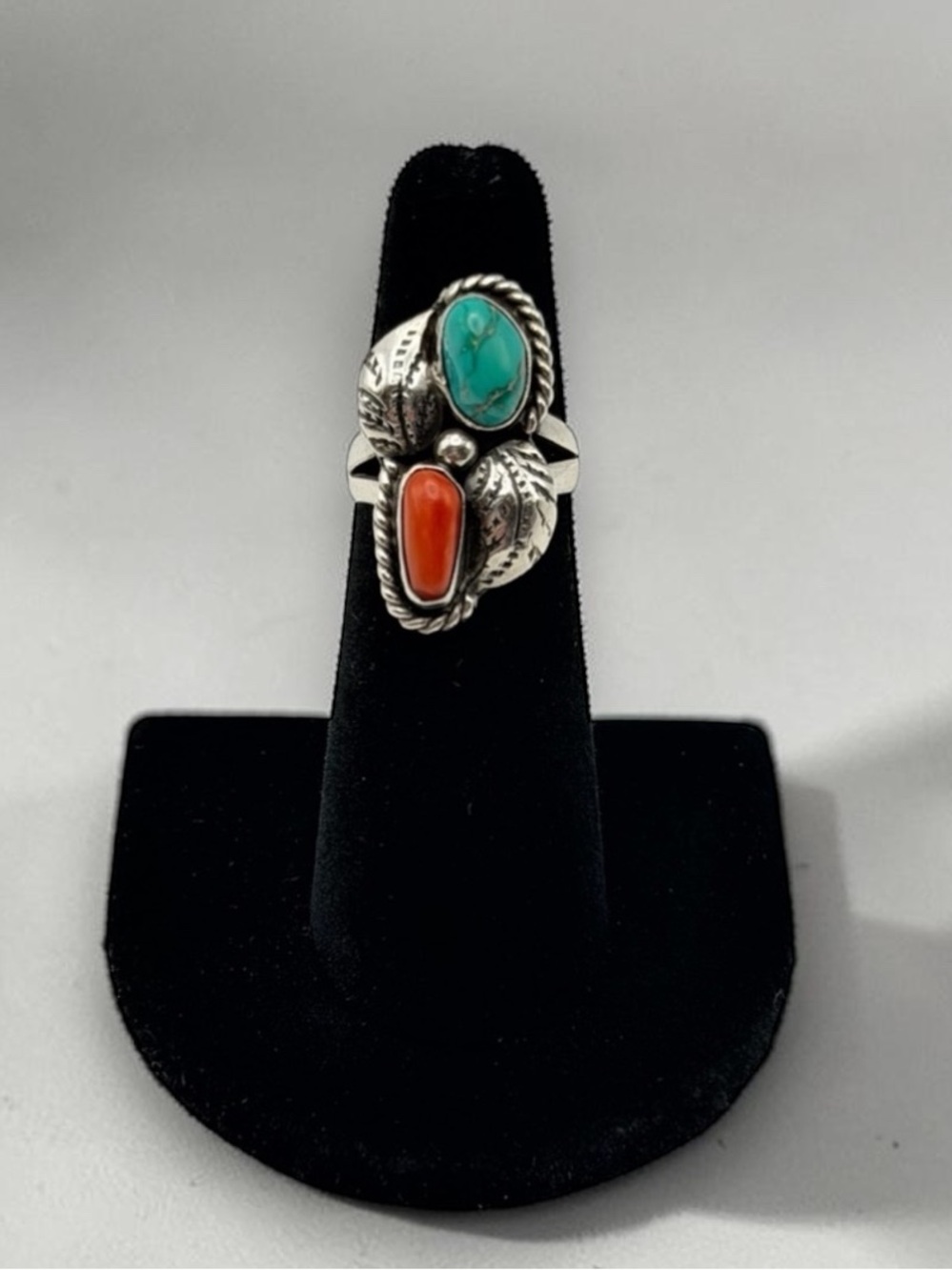 Vintage Sterling Silver Turquoise & Coral Ring Size 5 – Southwestern Artisan